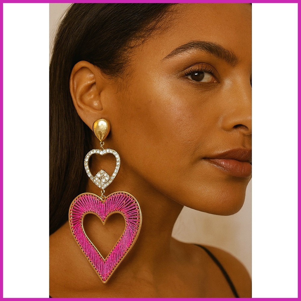 Noir Pink & Gold Heart Dangle Drop Earrings